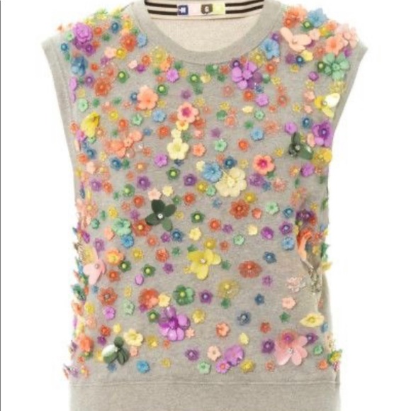 MSGM Tops - MSGM grey floral embellished sleeveless sweatshirt.
